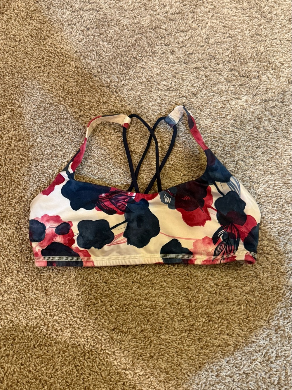 lululemon athletica Floral Strappy Sports Bra - Pink, Navy & Cream